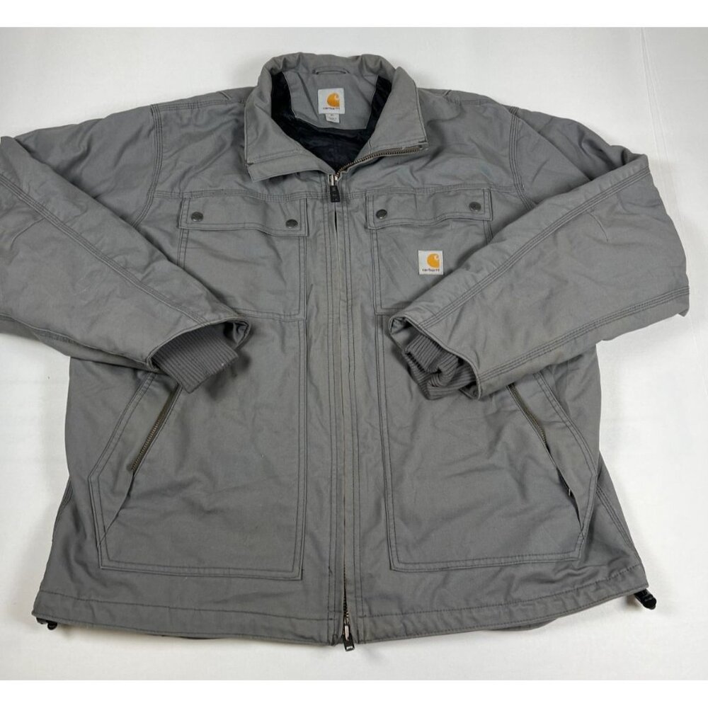 Carhartt Men XL Gray Quick Duck Insulated Full Zip Work Jacket Heavy Duty